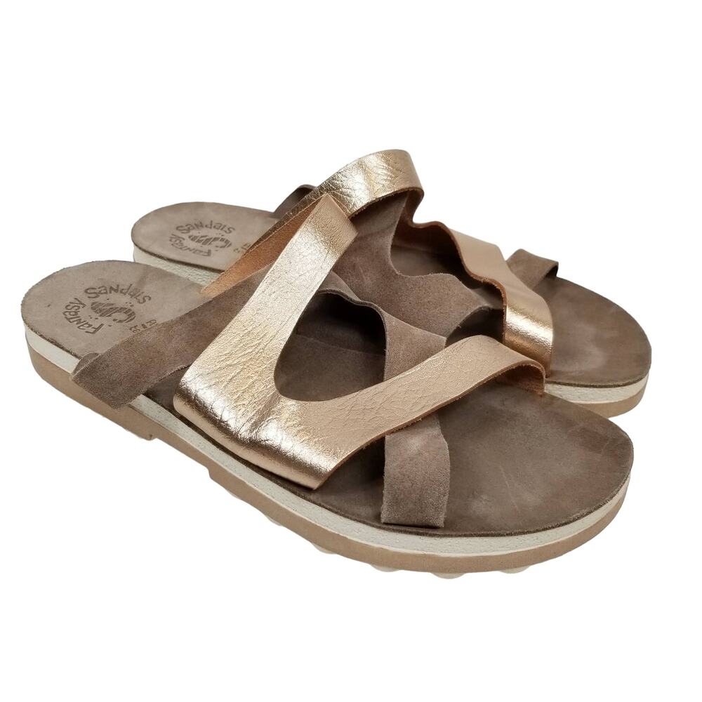 Fantasy Sandals Gold Metallic Leather Suede Sandals Size 40